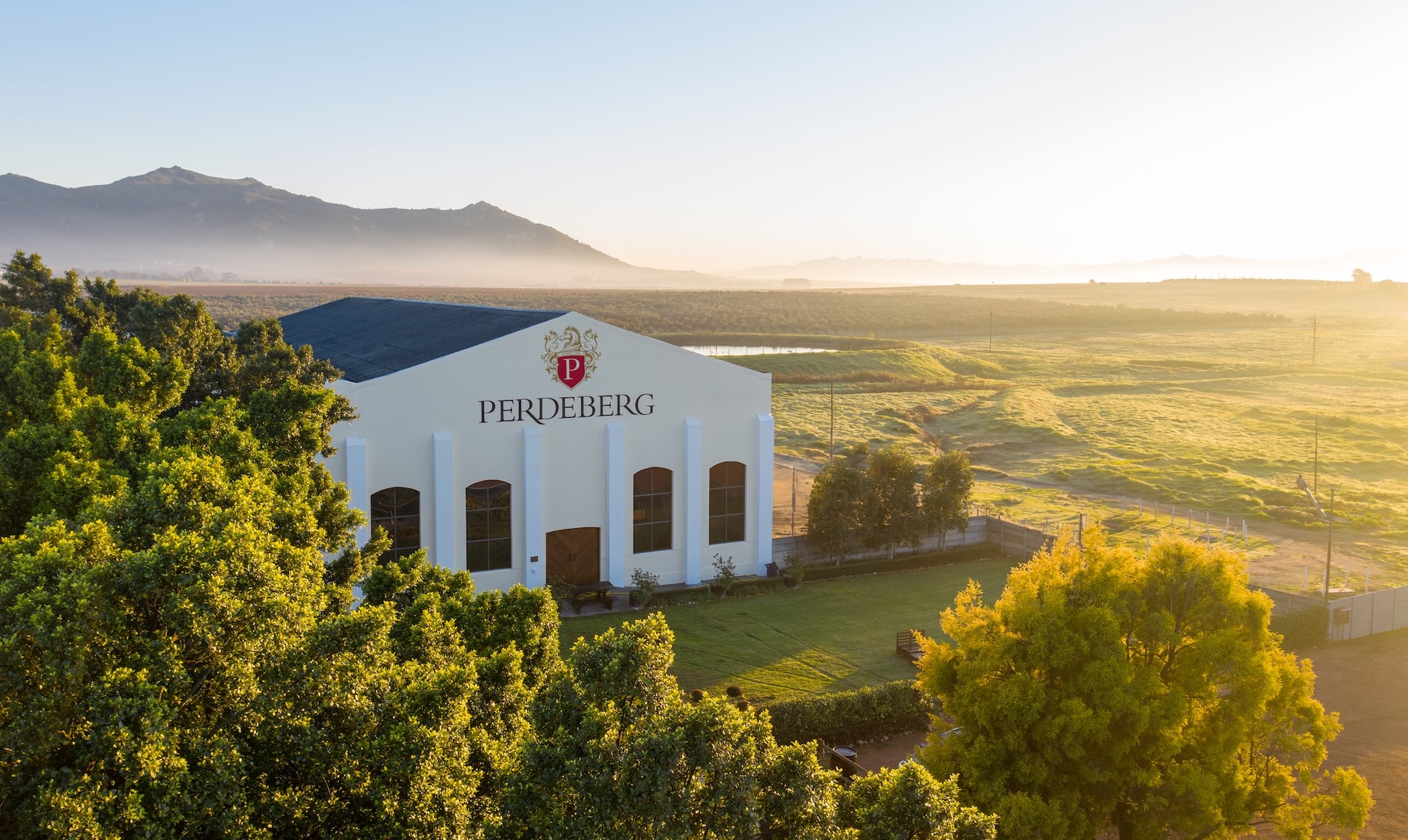 Perdeberg Cellar winery building at sunrise in the Voor-Paardeberg