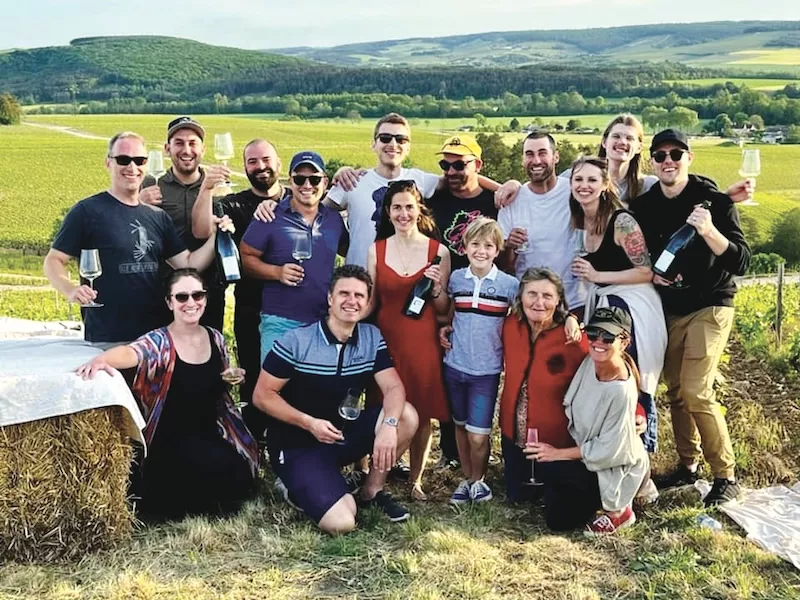 A family tasting with importers in the vineyard at Champagne Vincent Couche