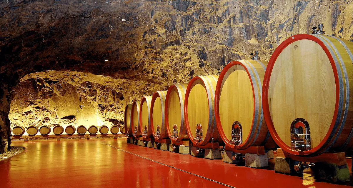 The impressive underground ageing cellar at Laimburg