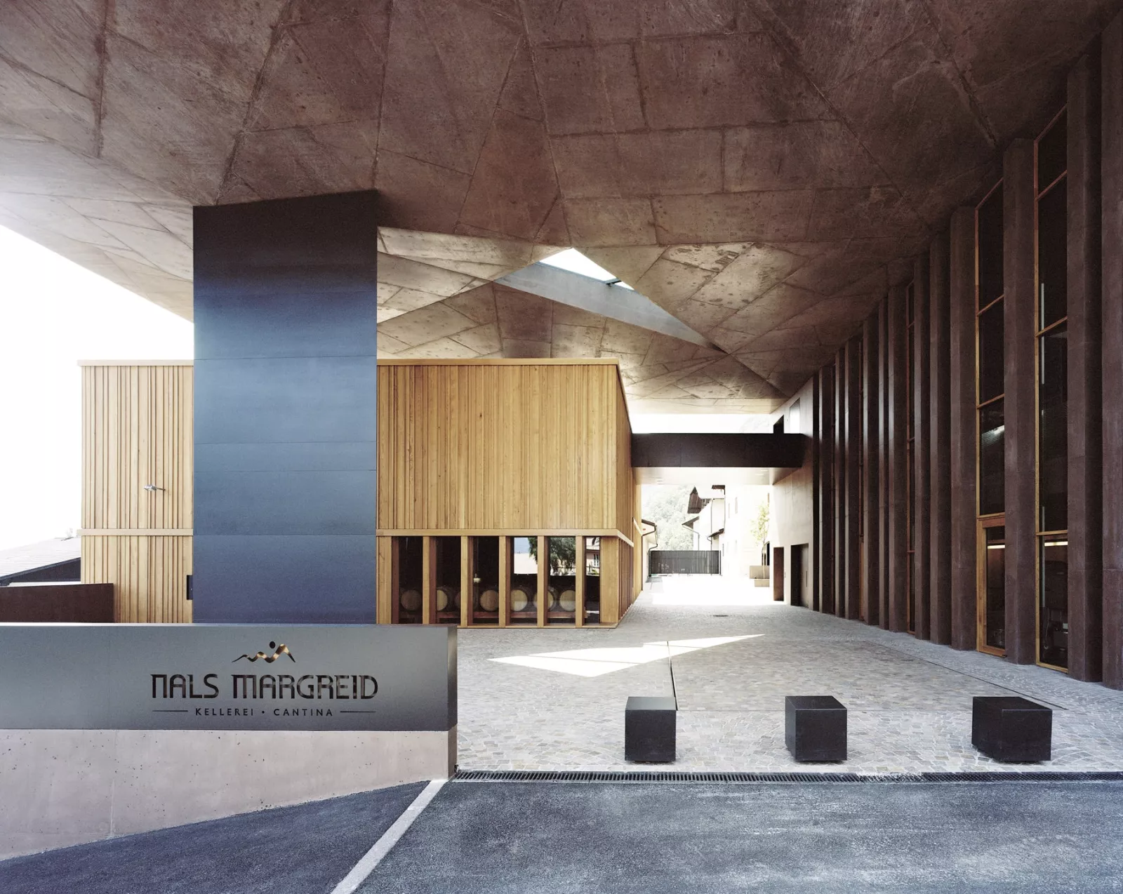 The modern Nals Margreid winery, renovated in 2011, combines art, sustainability and technology