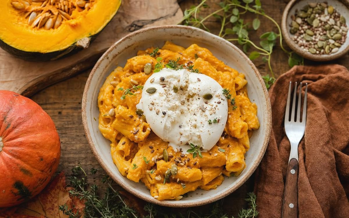 Squash pasta with sage brown butter and a Romanian red